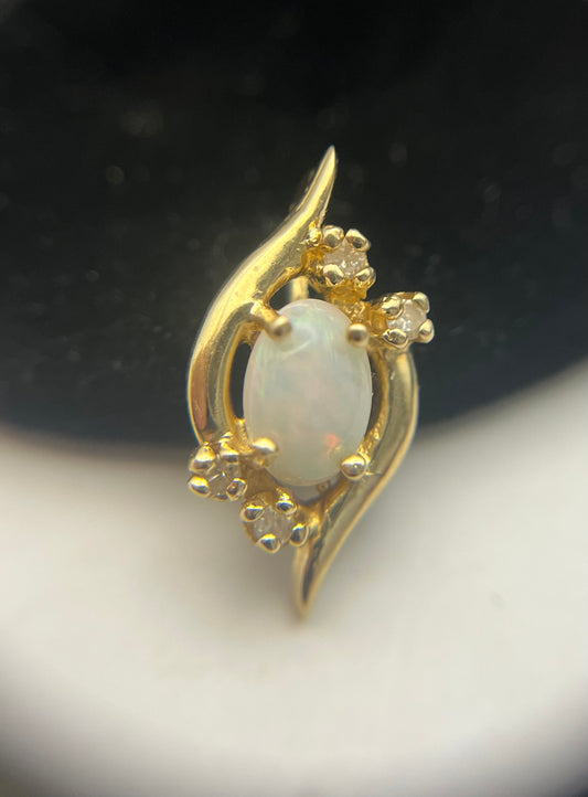 14K Yellow Gold Pendant With Opal and Small Accent Diamonds