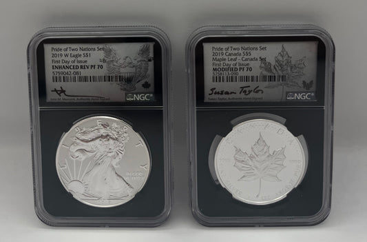 2019 Eagle and Maple Leaf Set PF 70 First Day of Issue