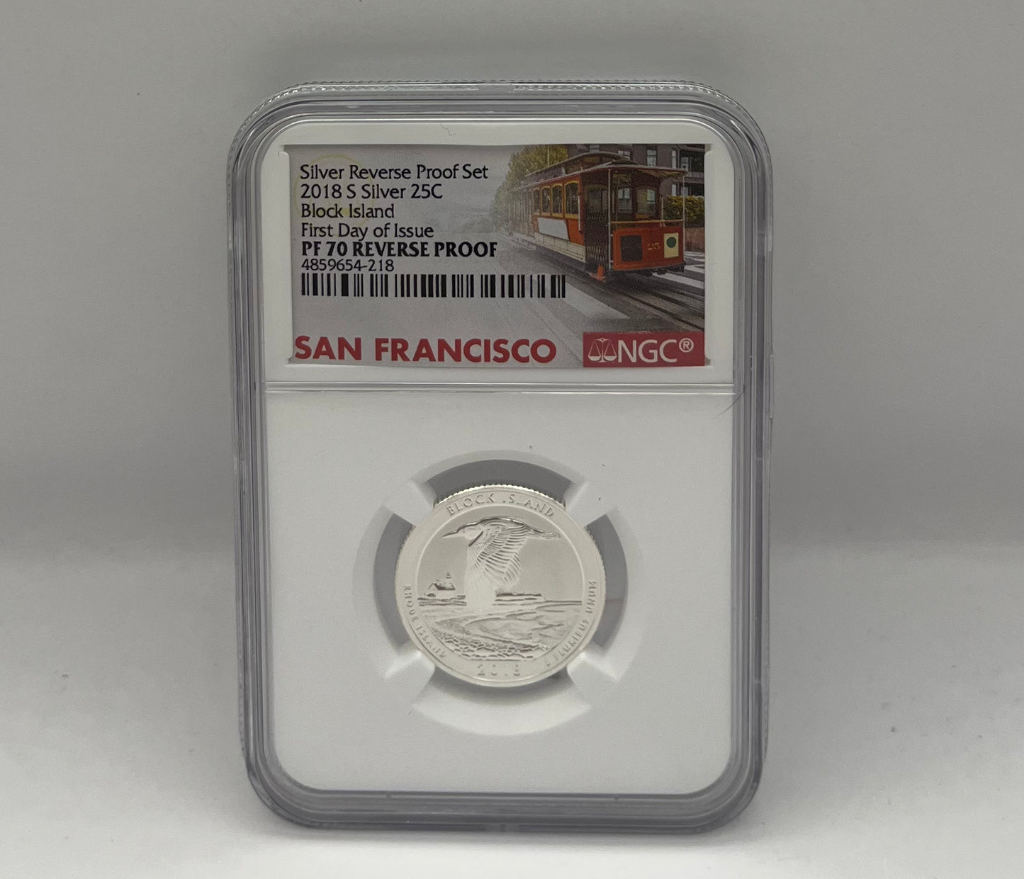 2018 S 25C Silver Block Island First Day of Issue PF 70 Reverse Proof