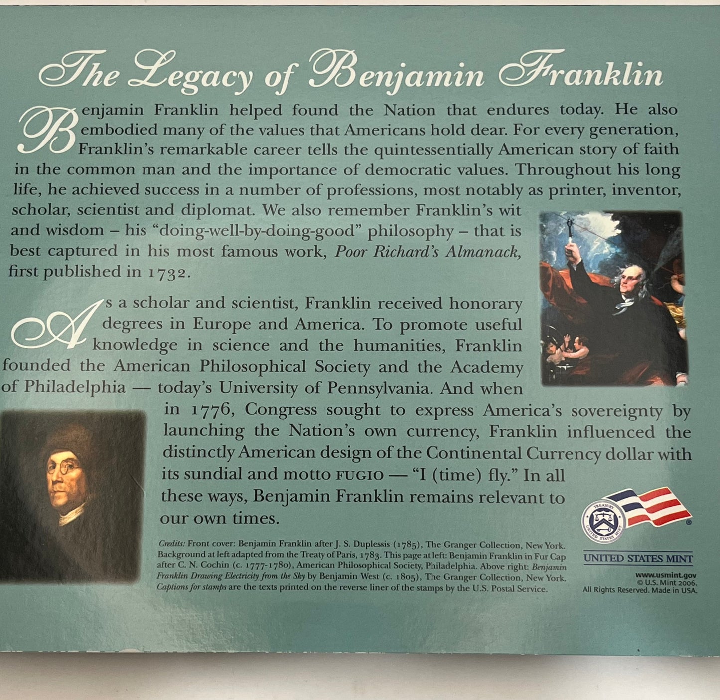 2006 Benjamin Franklin Coin And Chronicles Set