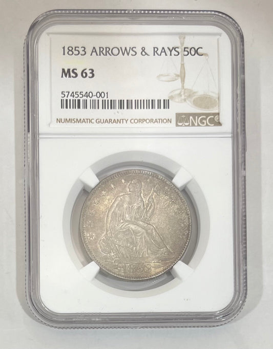 1853 Arrows and Rays 50C MS 63