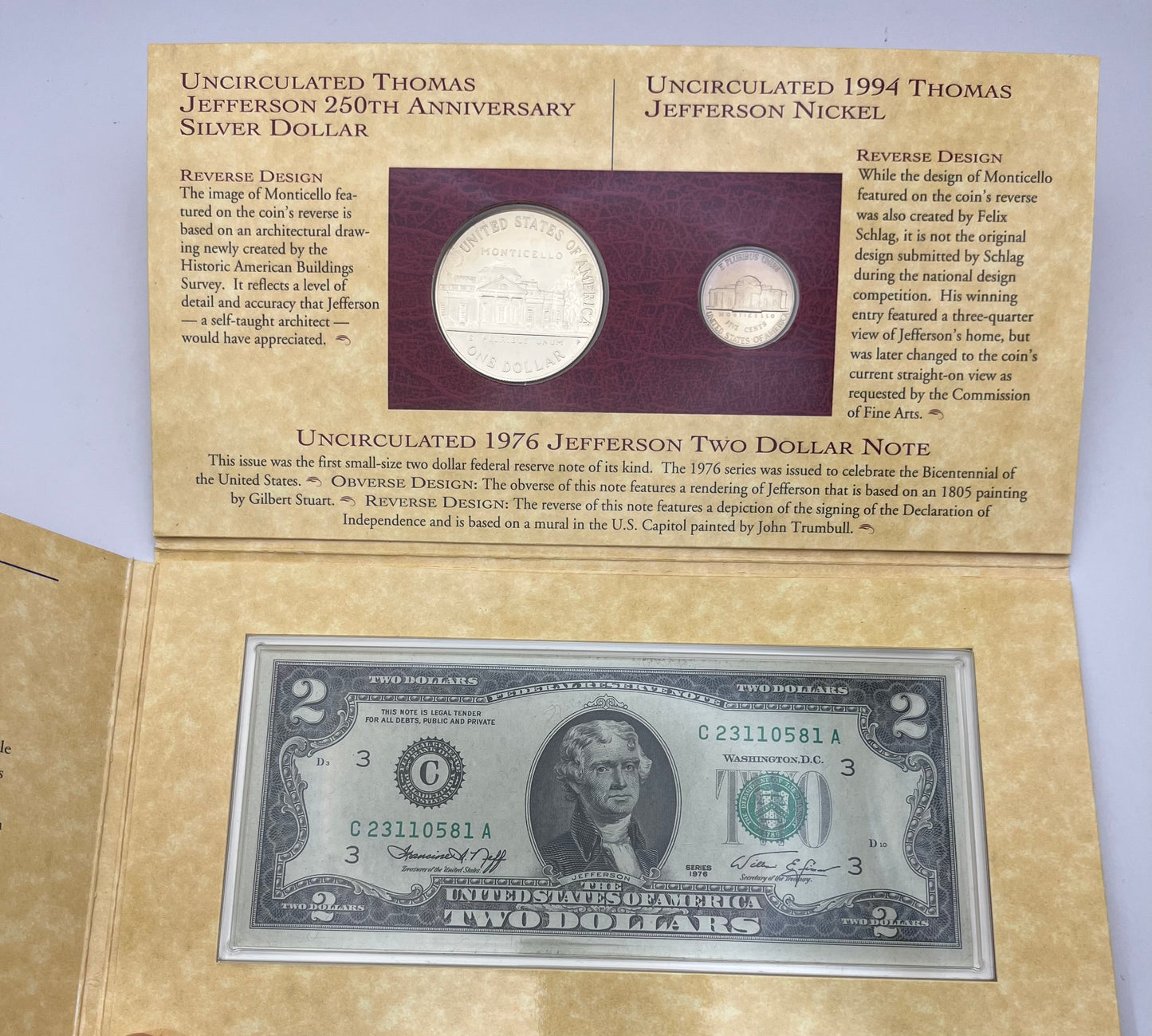 Thomas Jefferson Coinage and Currency Set