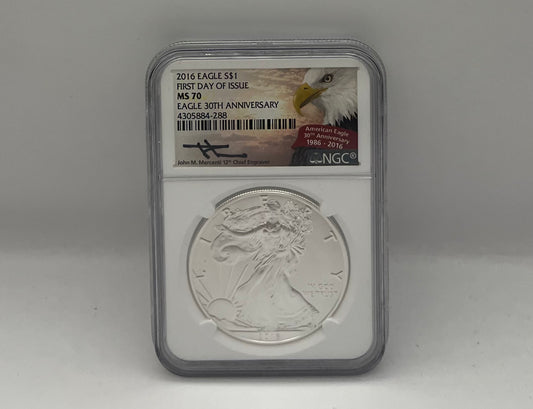 2016 Eagle $1 First Day of Issue MS 70 Eagle 30th Anniversary