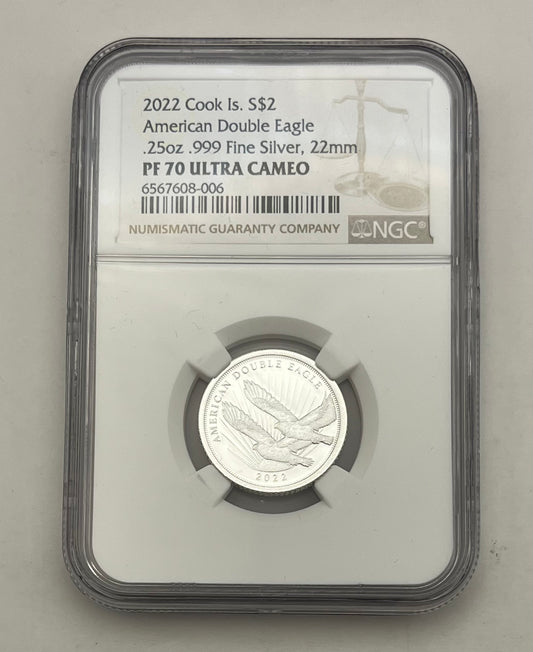 2022 Cook Island $2 American Double Eagle .25oz .999 Fine Silver PF 70 Ultra Cameo