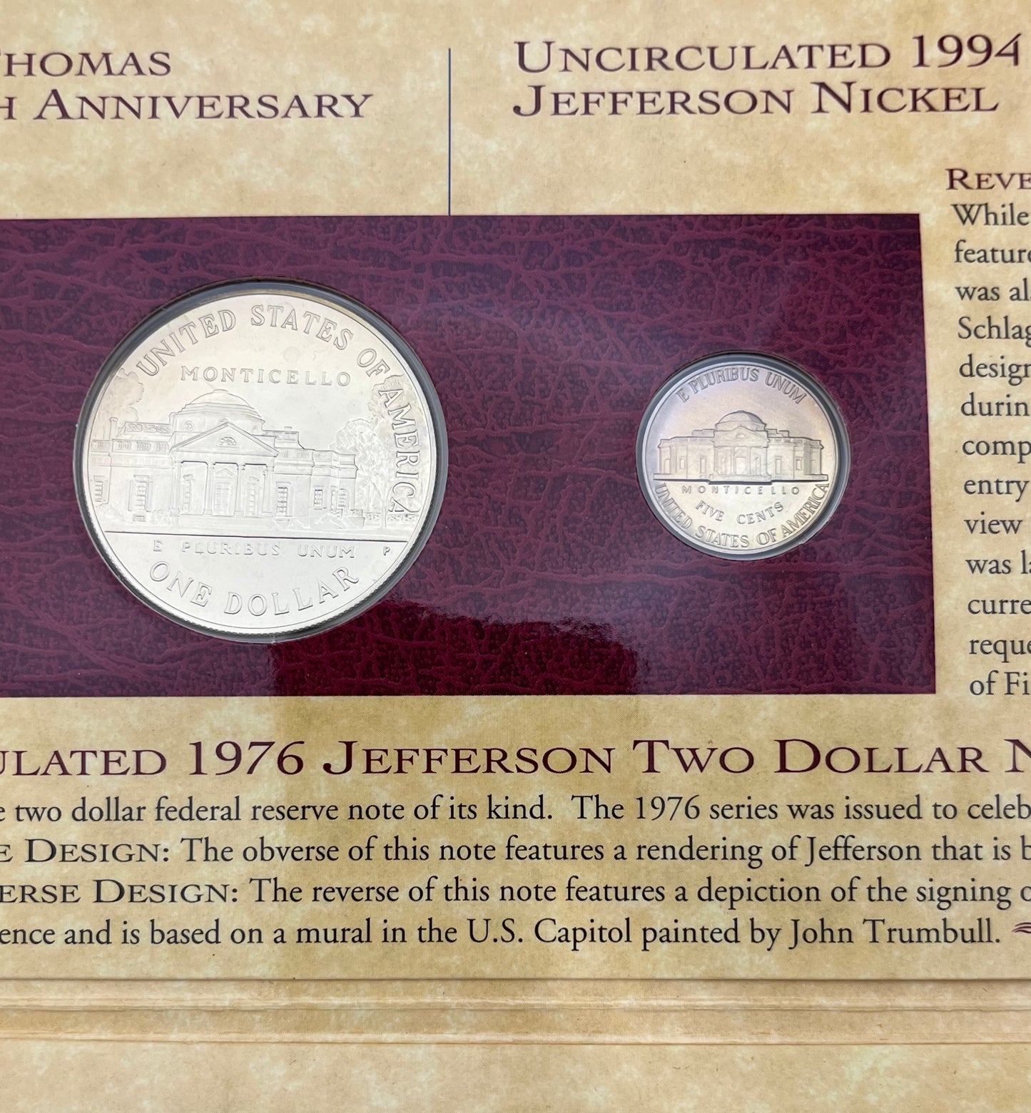 Thomas Jefferson Coinage and Currency Set